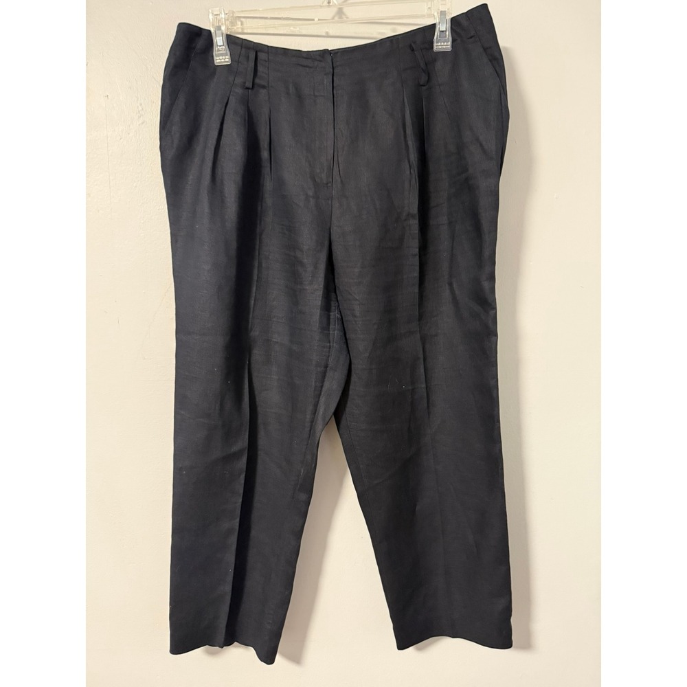 Lafayette 148 New York Womens Navy Blue 100% Linen Pleated‎ Pants 14